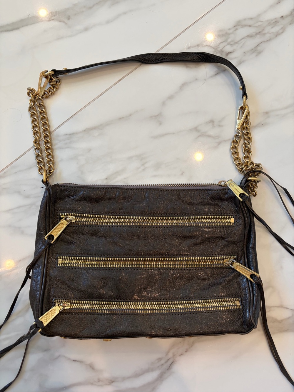 Rebecca Minkoff Chocolate Brown Leather Crossbody with Gold Hardware